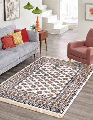 Ivory 5' 3 x 7' 1 Tekke Rectangle Area Rug Classic Traditional Vintage Design Carpet for Living Rooms, Dining, Bedrooms, Office Space for Sale at Rug Engine