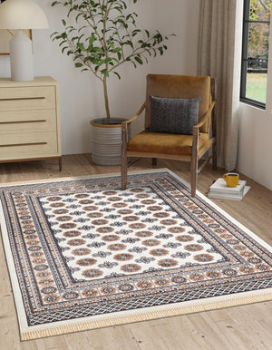 Ivory 10' x 14' 1 Tekke Rectangle Area Rug Classic Traditional Vintage Design Carpet for Living Rooms, Dining, Bedrooms, Office Space for Sale at Rug Engine