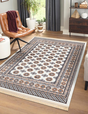 Ivory 6' 1 x 9' Tekke Rectangle Area Rug Classic Traditional Vintage Design Carpet for Living Rooms, Dining, Bedrooms, Office Space for Sale at Rug Engine