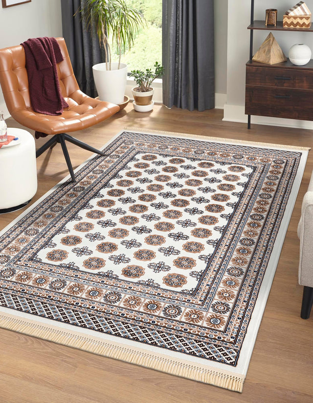 Ivory 5' 3 x 8' Tekke Rectangle Area Rug Classic Traditional Vintage Design Carpet for Living Rooms, Dining, Bedrooms, Office Space for Sale at Rug Engine