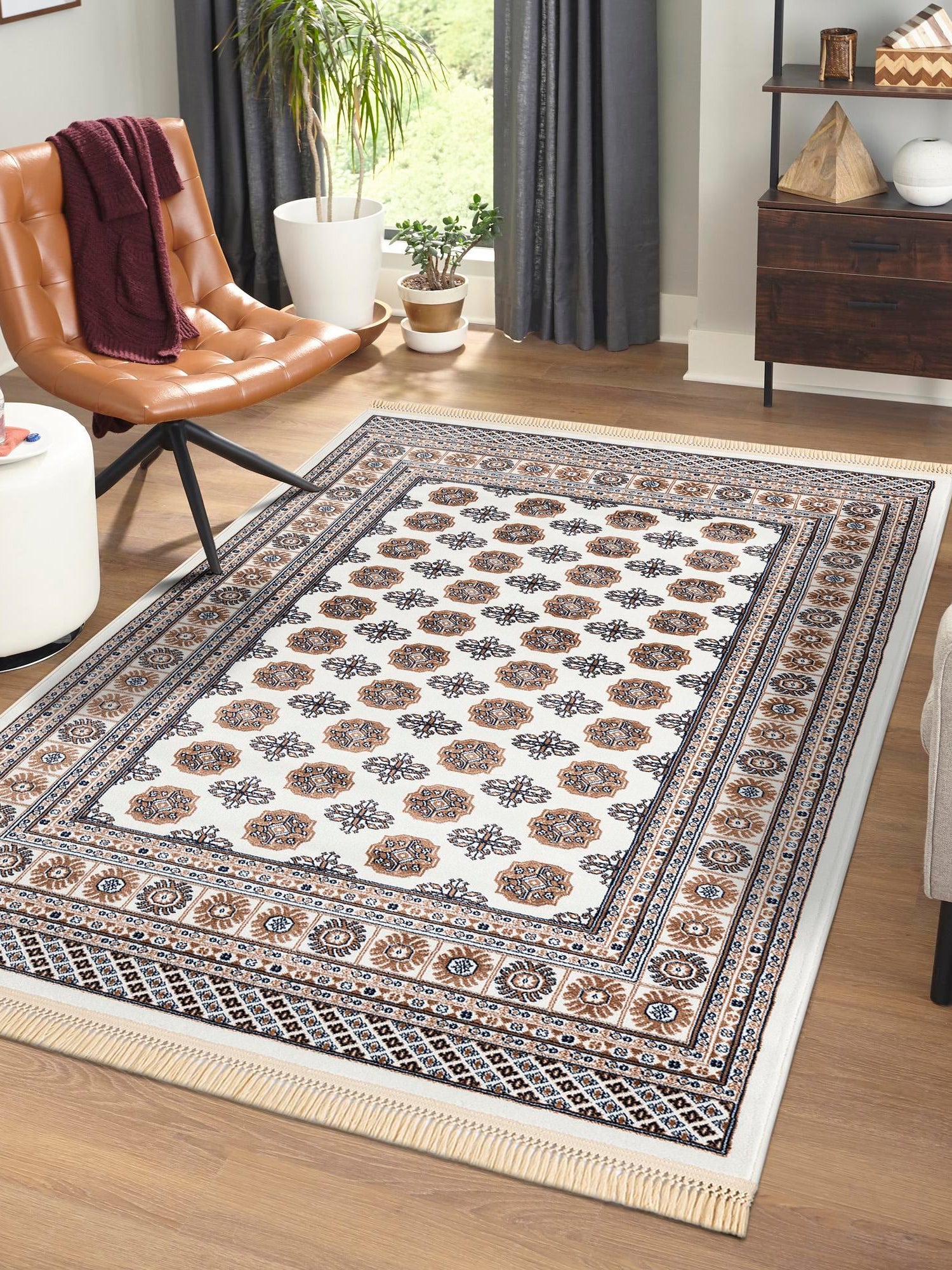 Ivory 10' x 14' 1 Tekke Rectangle Area Rug Classic Traditional Vintage Design Carpet for Living Rooms, Dining, Bedrooms, Office Space for Sale at Rug Engine