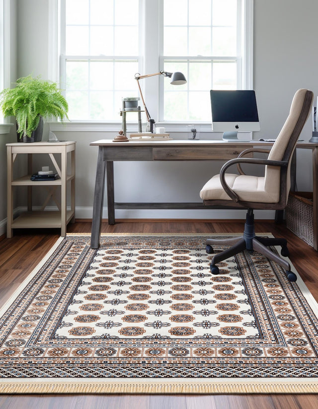 Ivory 5' 3 x 8' Tekke Rectangle Area Rug Classic Traditional Vintage Design Carpet for Living Rooms, Dining, Bedrooms, Office Space for Sale at Rug Engine