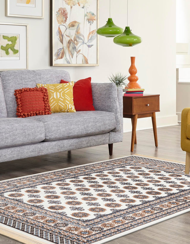 Ivory 5' 3 x 7' 1 Tekke Rectangle Area Rug Classic Traditional Vintage Design Carpet for Living Rooms, Dining, Bedrooms, Office Space for Sale at Rug Engine