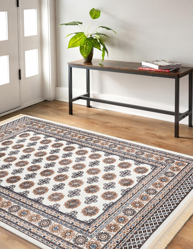 Ivory 5' 3 x 8' Tekke Rectangle Area Rug Classic Traditional Vintage Design Carpet for Living Rooms, Dining, Bedrooms, Office Space for Sale at Rug Engine