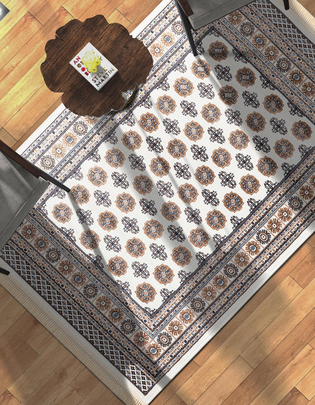 Ivory 5' 3 x 7' 1 Tekke Rectangle Area Rug Classic Traditional Vintage Design Carpet for Living Rooms, Dining, Bedrooms, Office Space for Sale at Rug Engine