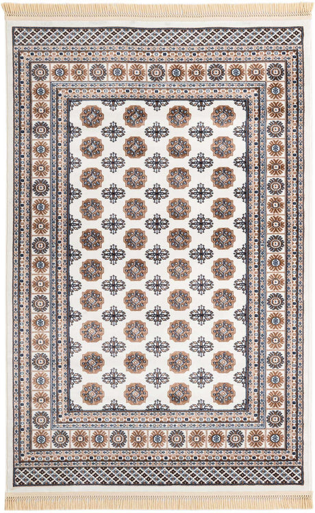 Ivory 5' 3 x 8' Tekke Rectangle Area Rug Classic Traditional Vintage Design Carpet for Living Rooms, Dining, Bedrooms, Office Space for Sale at Rug Engine