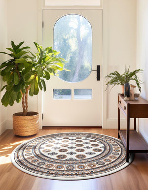 Ivory 6' 1 x 6' 1 Tekke Round Area Rug Classic Traditional Vintage Design Carpet for Living Rooms, Dining, Bedrooms, Office Space for Sale at Rug Engine