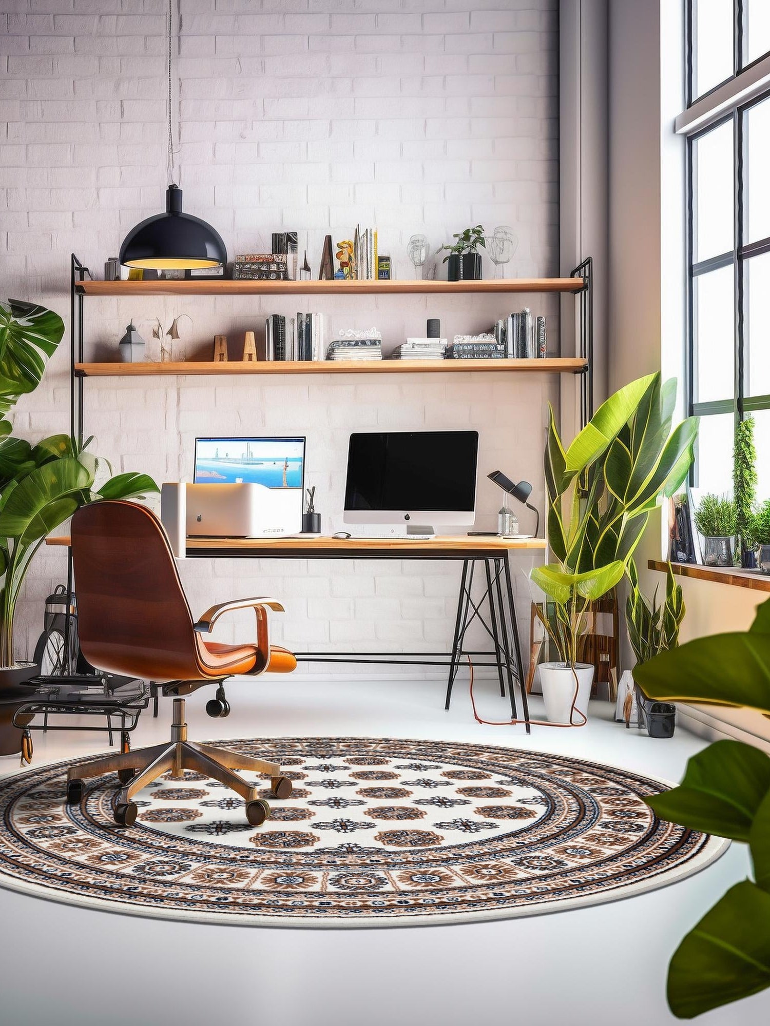 Ivory 6' 1 x 6' 1 Tekke Round Area Rug Classic Traditional Vintage Design Carpet for Living Rooms, Dining, Bedrooms, Office Space for Sale at Rug Engine