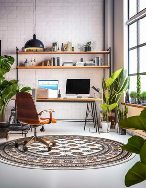 Ivory 6' 1 x 6' 1 Tekke Round Area Rug Classic Traditional Vintage Design Carpet for Living Rooms, Dining, Bedrooms, Office Space for Sale at Rug Engine