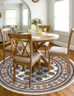 Ivory 6' 1 x 6' 1 Tekke Round Area Rug Classic Traditional Vintage Design Carpet for Living Rooms, Dining, Bedrooms, Office Space for Sale at Rug Engine