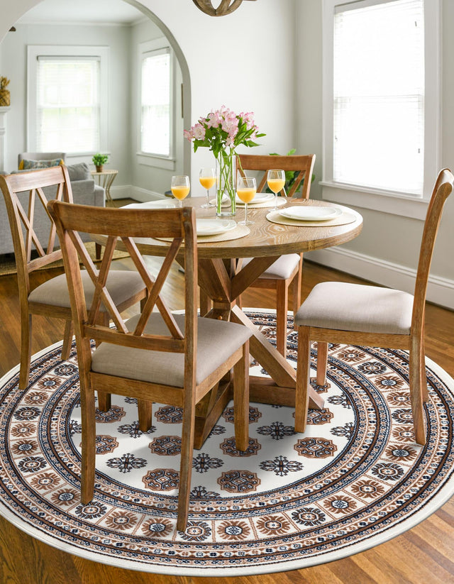 Ivory 6' 1 x 6' 1 Tekke Round Area Rug Classic Traditional Vintage Design Carpet for Living Rooms, Dining, Bedrooms, Office Space for Sale at Rug Engine