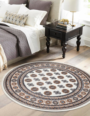 Ivory 6' 1 x 6' 1 Tekke Round Area Rug Classic Traditional Vintage Design Carpet for Living Rooms, Dining, Bedrooms, Office Space for Sale at Rug Engine