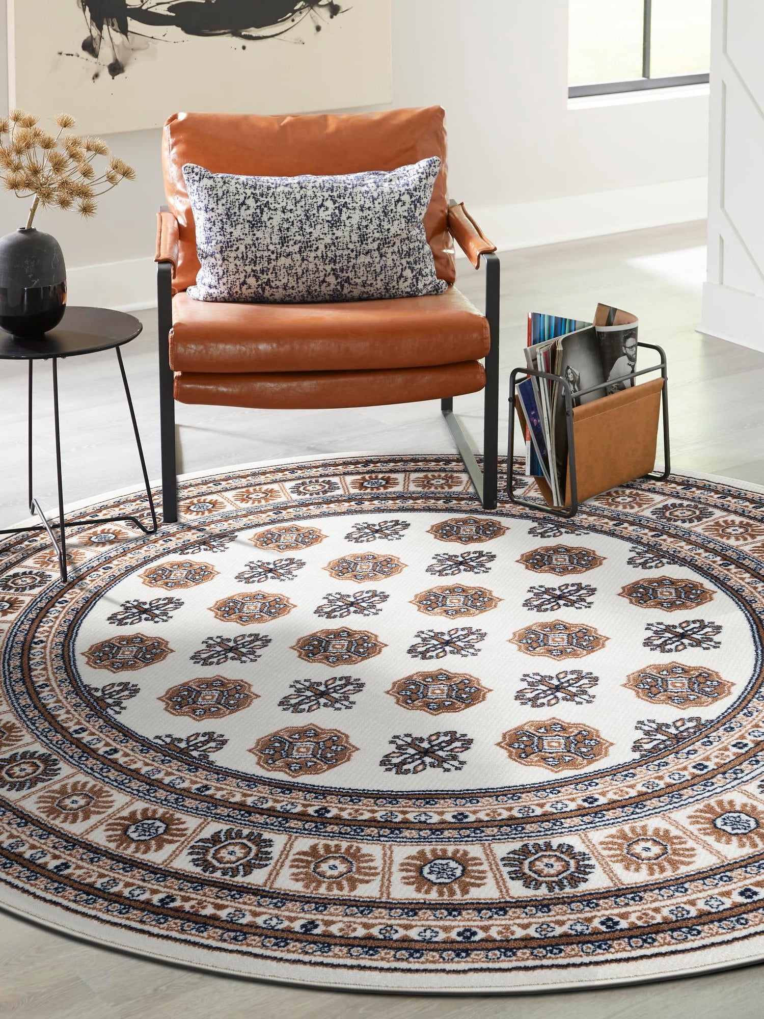 Ivory 6' 1 x 6' 1 Tekke Round Area Rug Classic Traditional Vintage Design Carpet for Living Rooms, Dining, Bedrooms, Office Space for Sale at Rug Engine