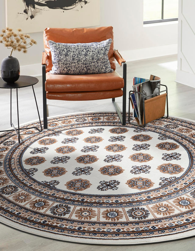 Ivory 6' 1 x 6' 1 Tekke Round Area Rug Classic Traditional Vintage Design Carpet for Living Rooms, Dining, Bedrooms, Office Space for Sale at Rug Engine