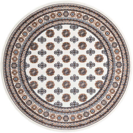 Ivory 6' 1 x 6' 1 Tekke Round Area Rug Classic Traditional Vintage Design Carpet for Living Rooms, Dining, Bedrooms, Office Space for Sale at Rug Engine