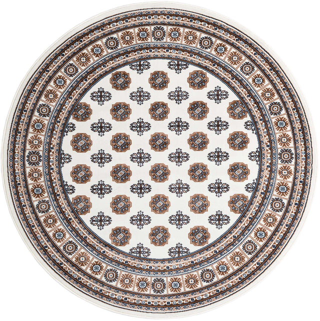 Ivory 6' 1 x 6' 1 Tekke Round Area Rug Classic Traditional Vintage Design Carpet for Living Rooms, Dining, Bedrooms, Office Space for Sale at Rug Engine