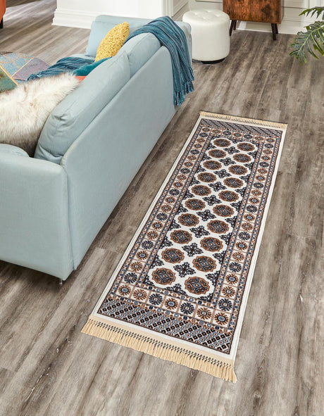 Ivory 2' x 8' Tekke Runner Area Rug Classic Traditional Vintage Design Carpet for Living Rooms, Dining, Bedrooms, Office Space for Sale at Rug Engine