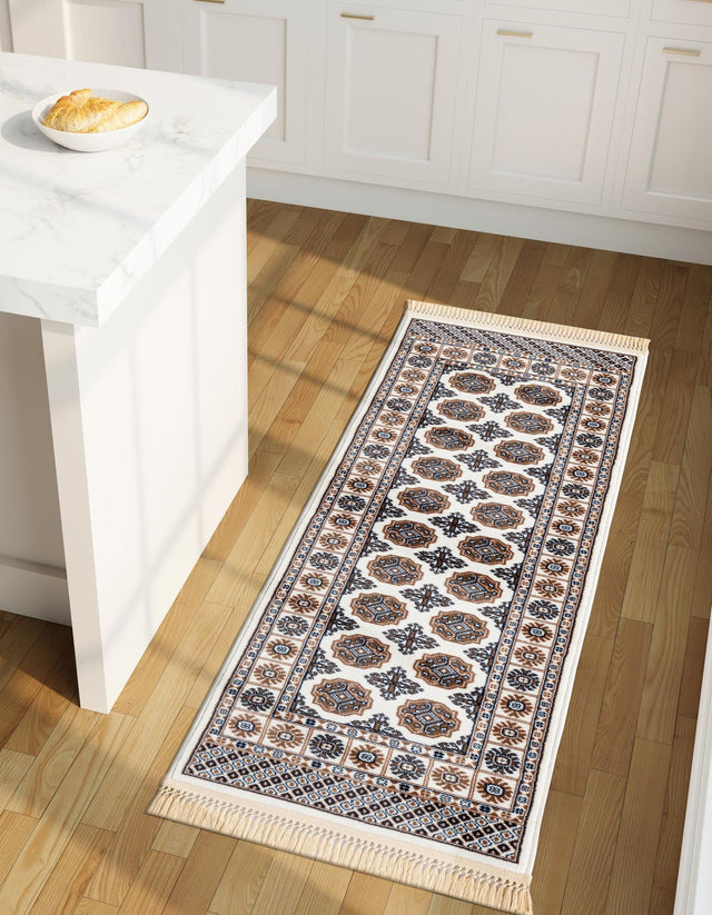 Ivory 2' x 8' Tekke Runner Area Rug Classic Traditional Vintage Design Carpet for Living Rooms, Dining, Bedrooms, Office Space for Sale at Rug Engine