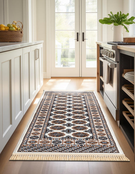 Ivory 2' x 8' Tekke Runner Area Rug Classic Traditional Vintage Design Carpet for Living Rooms, Dining, Bedrooms, Office Space for Sale at Rug Engine