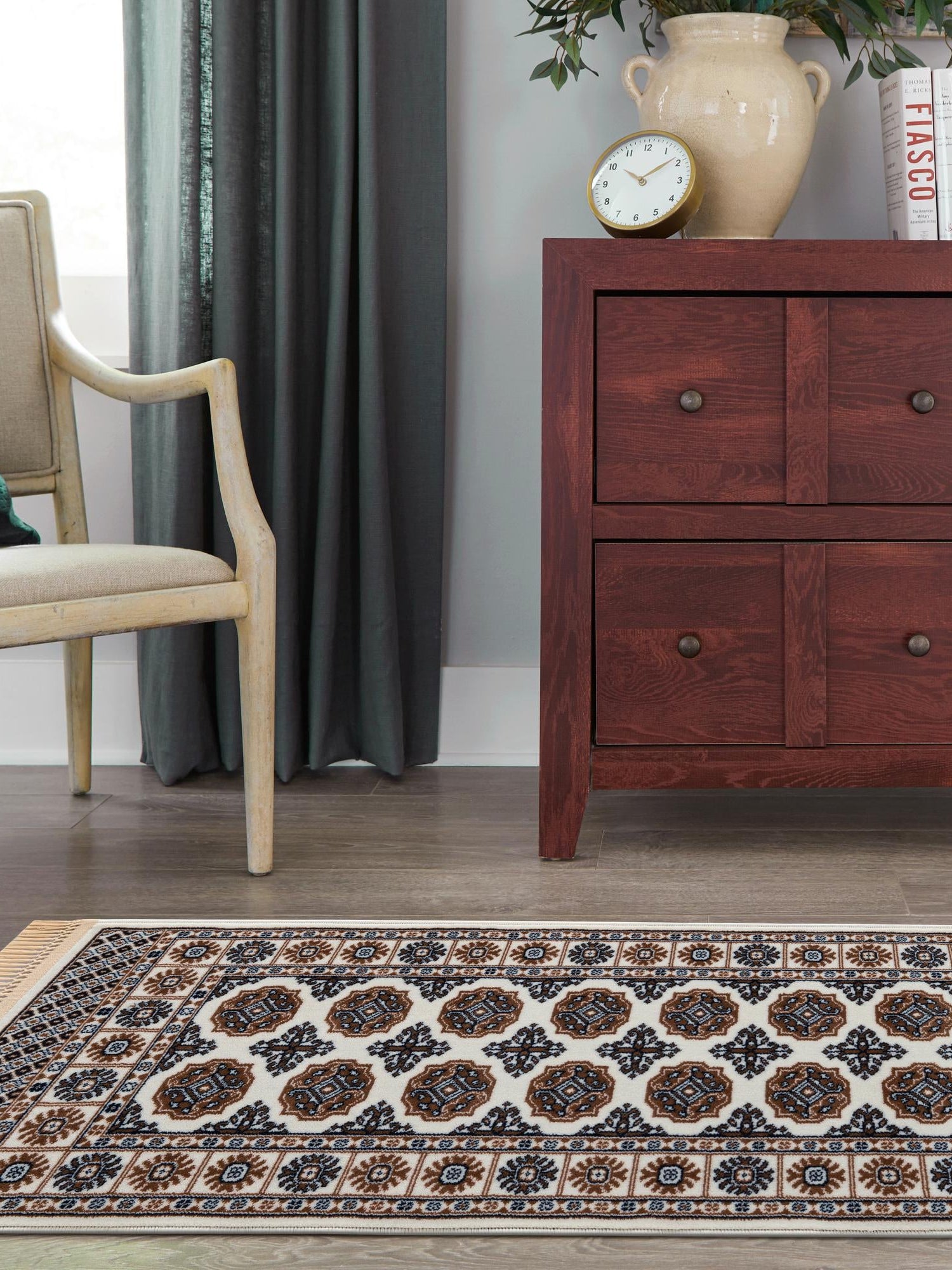 Ivory 2' x 8' Tekke Runner Area Rug Classic Traditional Vintage Design Carpet for Living Rooms, Dining, Bedrooms, Office Space for Sale at Rug Engine