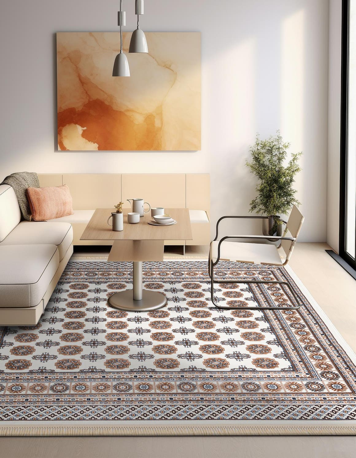 Ivory 6' 1 x 6' 1 Tekke Square Area Rug Classic Traditional Vintage Design Carpet for Living Rooms, Dining, Bedrooms, Office Space for Sale at Rug Engine
