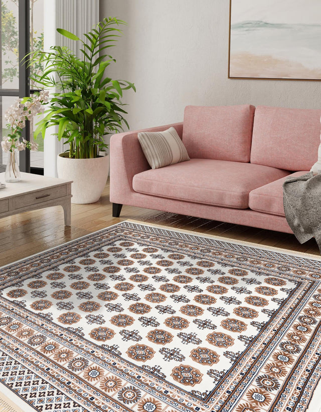 Ivory 10' x 10' Tekke Square Area Rug Classic Traditional Vintage Design Carpet for Living Rooms, Dining, Bedrooms, Office Space for Sale at Rug Engine
