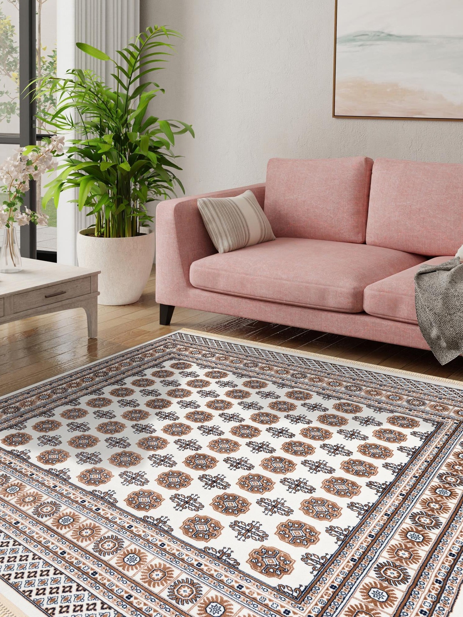 Ivory 6' 1 x 6' 1 Tekke Square Area Rug Classic Traditional Vintage Design Carpet for Living Rooms, Dining, Bedrooms, Office Space for Sale at Rug Engine
