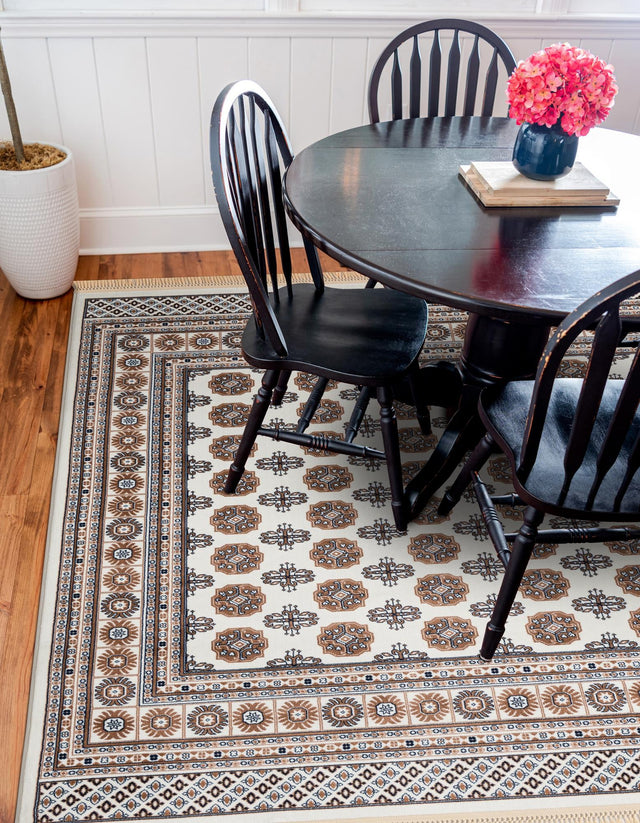 Ivory 10' x 10' Tekke Square Area Rug Classic Traditional Vintage Design Carpet for Living Rooms, Dining, Bedrooms, Office Space for Sale at Rug Engine