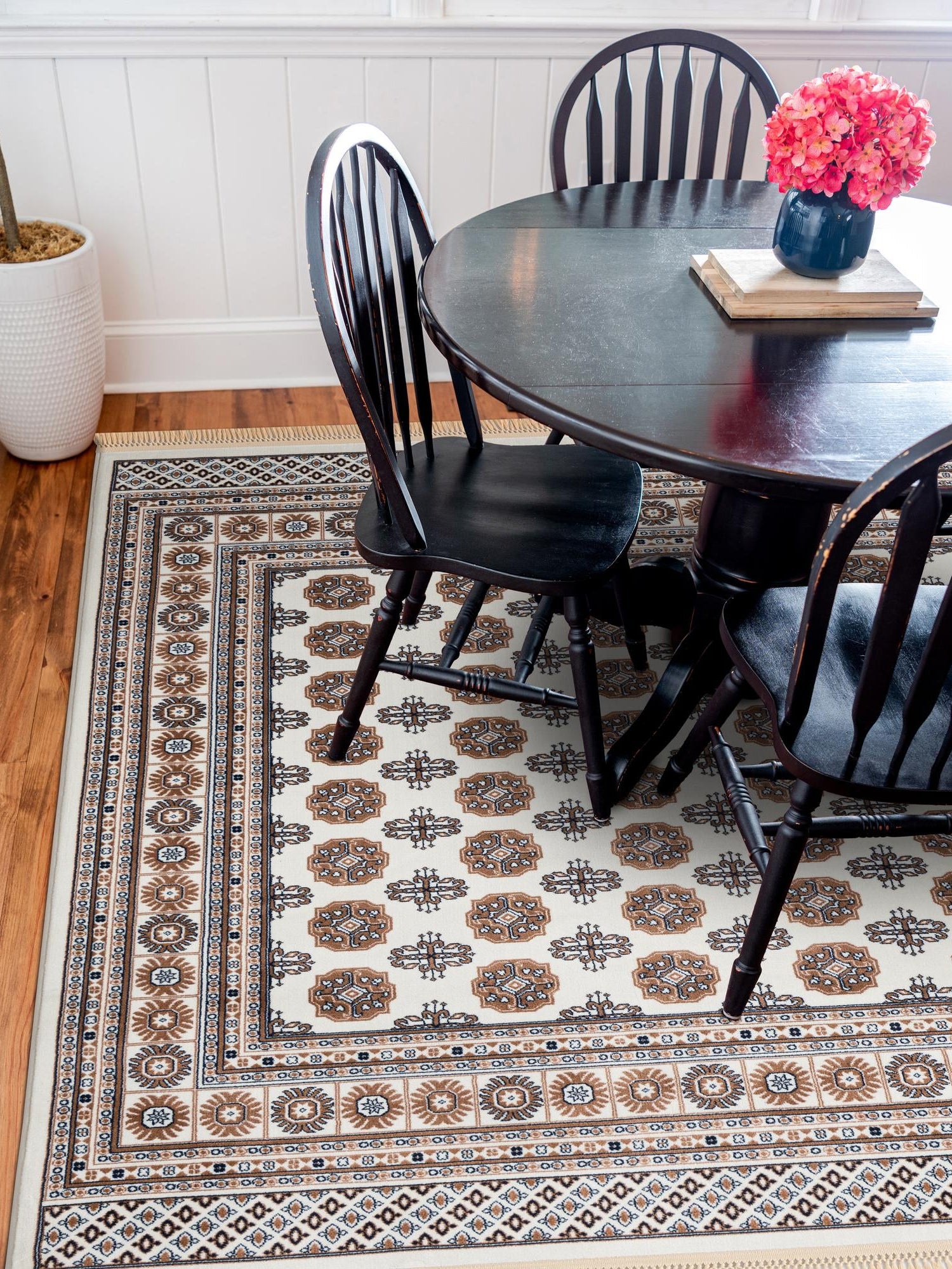 Ivory 6' 1 x 6' 1 Tekke Square Area Rug Classic Traditional Vintage Design Carpet for Living Rooms, Dining, Bedrooms, Office Space for Sale at Rug Engine
