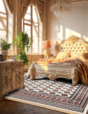 Ivory 10' x 10' Tekke Square Area Rug Classic Traditional Vintage Design Carpet for Living Rooms, Dining, Bedrooms, Office Space for Sale at Rug Engine