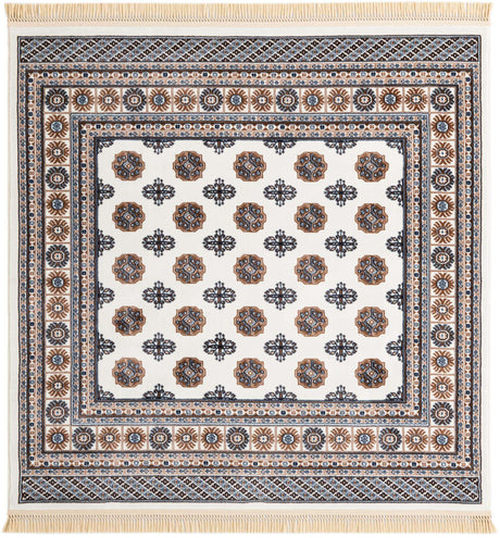 Ivory 6' 1 x 6' 1 Tekke Square Area Rug Classic Traditional Vintage Design Carpet for Living Rooms, Dining, Bedrooms, Office Space for Sale at Rug Engine