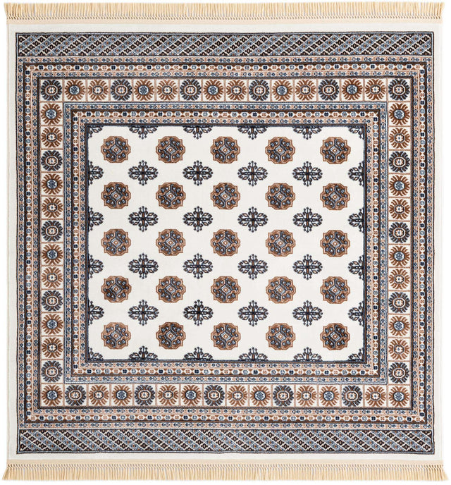 Ivory 6' 1 x 6' 1 Tekke Square Area Rug Classic Traditional Vintage Design Carpet for Living Rooms, Dining, Bedrooms, Office Space for Sale at Rug Engine