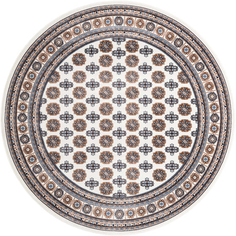 Ivory 7' 10 x 7' 10 Tekke Round Area Rug Classic Traditional Vintage Design Carpet for Living Rooms, Dining, Bedrooms, Office Space for Sale at Rug Engine
