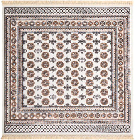 Ivory 7' 10 x 7' 10 Tekke Square Area Rug Classic Traditional Vintage Design Carpet for Living Rooms, Dining, Bedrooms, Office Space for Sale at Rug Engine