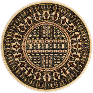 Beige 3' 1 x 3' 1 Tekke Round Area Rug Classic Traditional Vintage Design Carpet for Living Rooms, Dining, Bedrooms, Office Space for Sale at Rug Engine