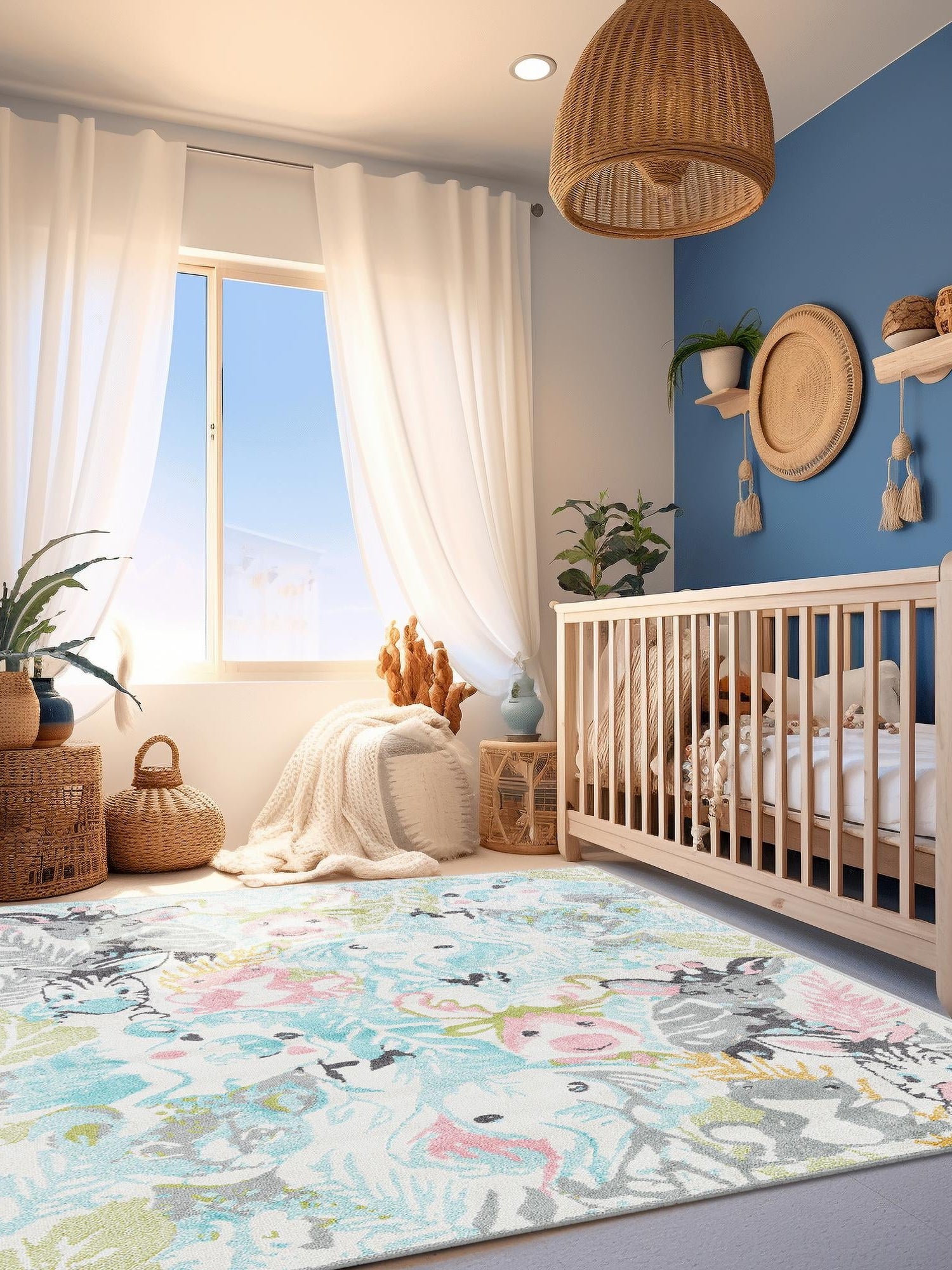 Multicolor 5' 3 x 8' Whimsy Kids Rectangle Area Rug for Baby Nursery, Toddler Playroom,  Bedrooms Playful Fun Design Easy Clean Carpet for Sale at Rug Engine