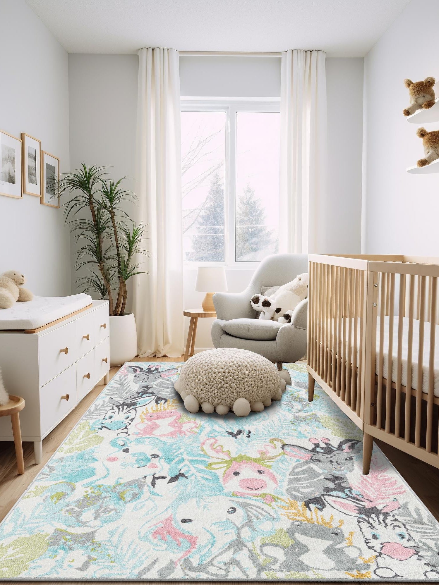Multicolor 7' 10 x 10' Whimsy Kids Rectangle Area Rug for Baby Nursery, Toddler Playroom, Bedrooms