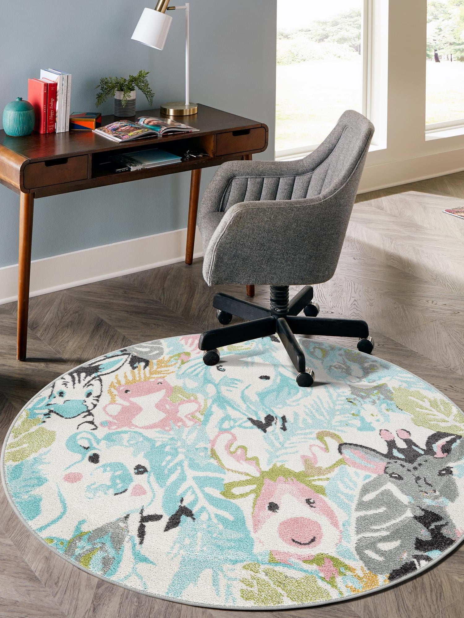 Multicolor 3' 1 x 3' 1 Whimsy Kids Round Area Rug for Baby Nursery, Toddler Playroom,  Bedrooms Playful Fun Design Easy Clean Carpet for Sale at Rug Engine