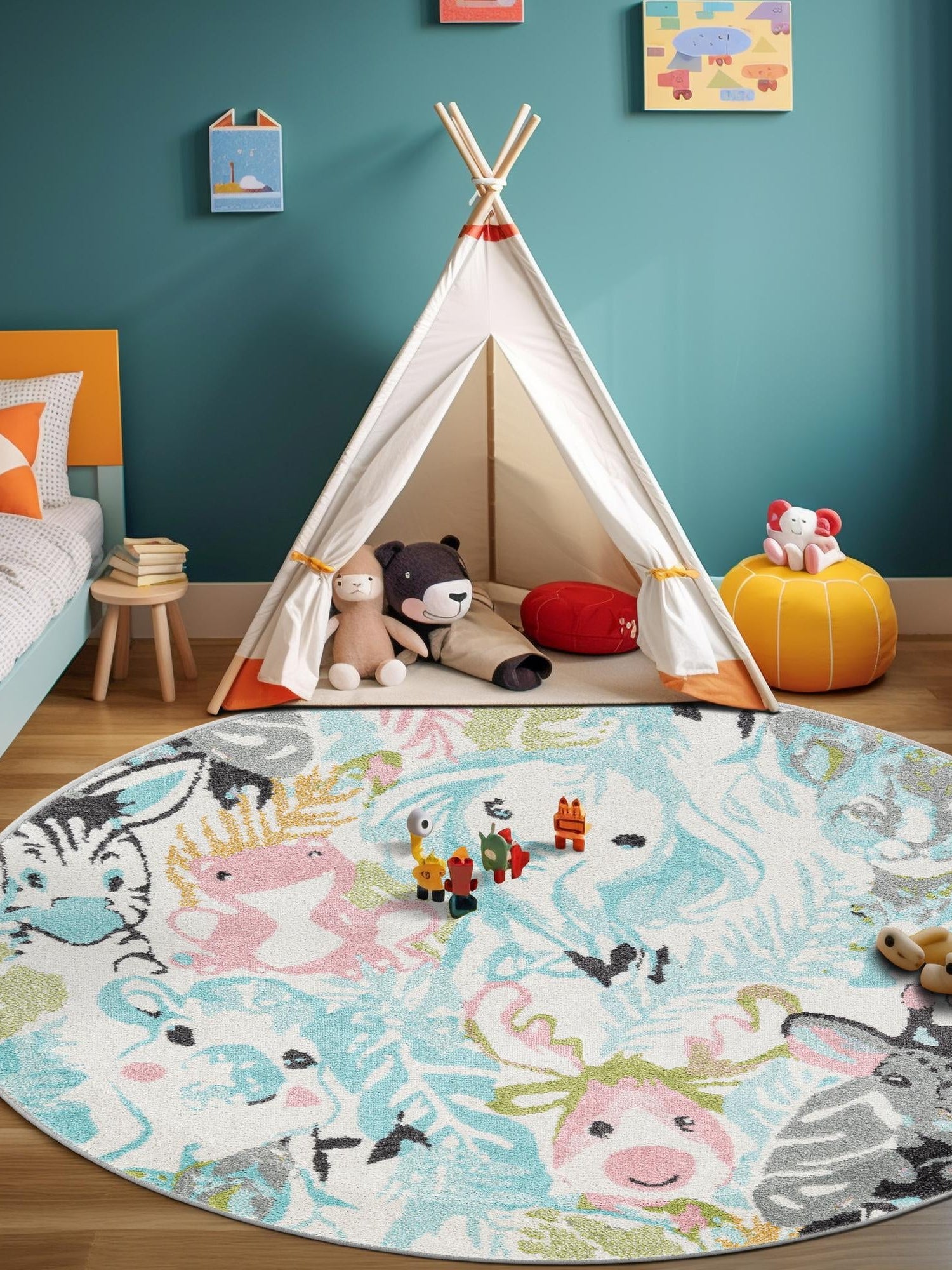 Multicolor 3' 1 x 3' 1 Whimsy Kids Round Area Rug for Baby Nursery, Toddler Playroom,  Bedrooms Playful Fun Design Easy Clean Carpet for Sale at Rug Engine