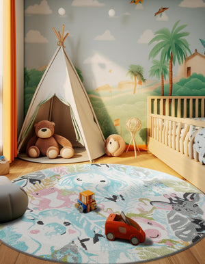 Multicolor 3' 1 x 3' 1 Whimsy Kids Round Rug