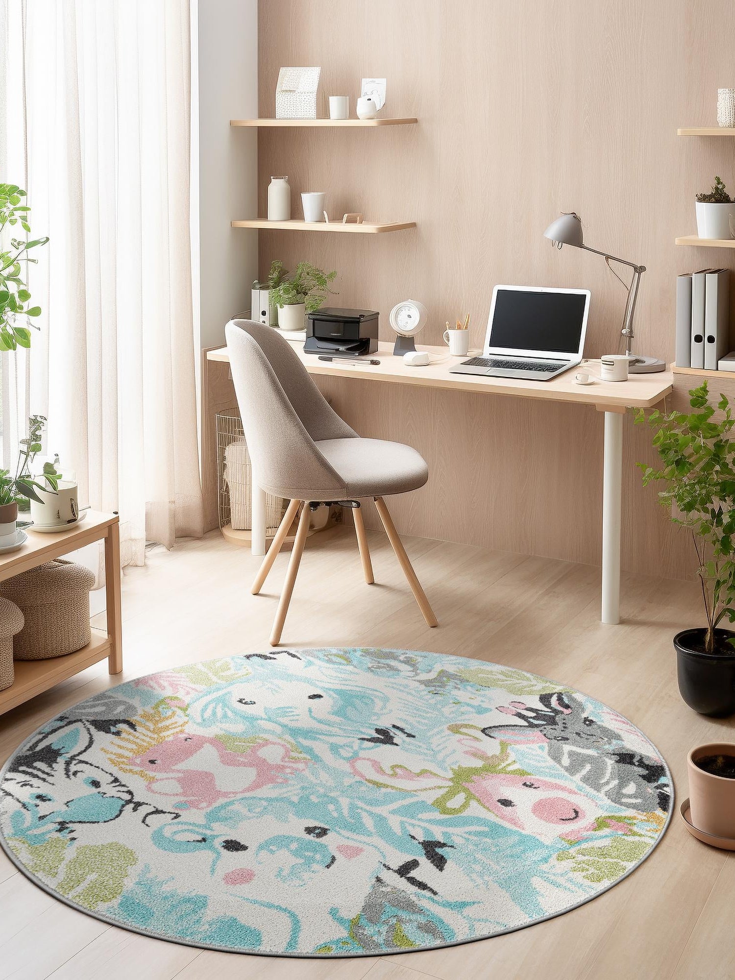 Multicolor 5' 1 x 5' 1 Whimsy Kids Round Area Rug for Baby Nursery, Toddler Playroom,  Bedrooms Playful Fun Design Easy Clean Carpet for Sale at Rug Engine