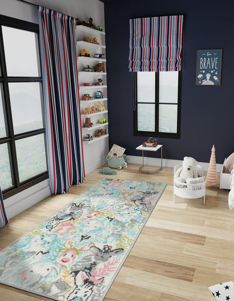 Multicolor 2' 2 x 6' 1 Whimsy Kids Runner Area Rug for Baby Nursery, Toddler Playroom,  Bedrooms Playful Fun Design Easy Clean Carpet for Sale at Rug Engine