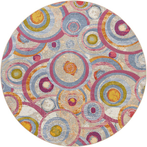 Multicolor 10' x 10' Outdoor Modern Round Area Rug Weather Resistant for Patio, Deck, Terrace, Balcony, Porch 100% Polypropylene Modern Outside Carpet for Sale at Rug Engine