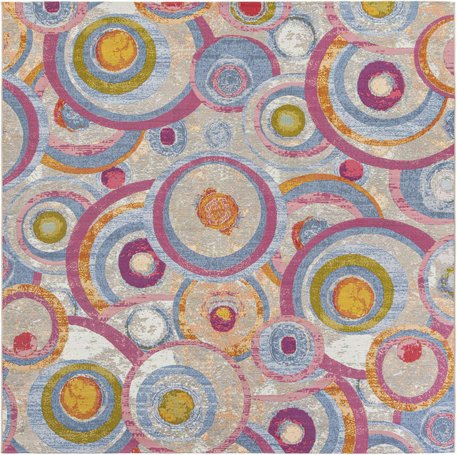 Multicolor 10' x 10' Outdoor Modern Square Area Rug Weather Resistant for Patio, Deck, Terrace, Balcony, Porch
