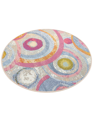 Multicolor 3' 1 x 3' 1 Outdoor Modern Round Area Rug Weather Resistant for Patio, Deck, Terrace, Balcony, Porch 100% Polypropylene Modern Outside Carpet for Sale at Rug Engine