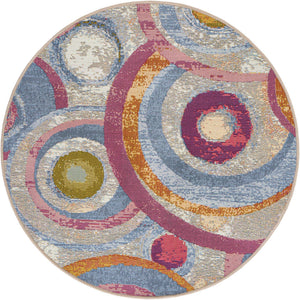 Multicolor 3' 1 x 3' 1 Outdoor Modern Round Area Rug Weather Resistant for Patio, Deck, Terrace, Balcony, Porch 100% Polypropylene Modern Outside Carpet for Sale at Rug Engine