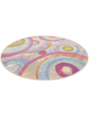 Multicolor 4' 1 x 4' 1 Outdoor Modern Round Area Rug Weather Resistant for Patio, Deck, Terrace, Balcony, Porch 100% Polypropylene Modern Outside Carpet for Sale at Rug Engine