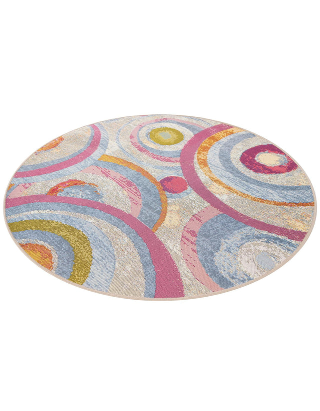 Multicolor 4' 1 x 4' 1 Outdoor Modern Round Area Rug Weather Resistant for Patio, Deck, Terrace, Balcony, Porch 100% Polypropylene Modern Outside Carpet for Sale at Rug Engine