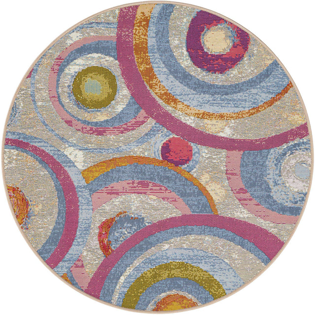 Multicolor 4' 1 x 4' 1 Outdoor Modern Round Area Rug Weather Resistant for Patio, Deck, Terrace, Balcony, Porch 100% Polypropylene Modern Outside Carpet for Sale at Rug Engine