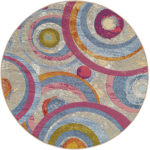 Multicolor 5' 1 x 5' 1 Outdoor Modern Round Area Rug Weather Resistant for Patio, Deck, Terrace, Balcony, Porch 100% Polypropylene Modern Outside Carpet for Sale at Rug Engine